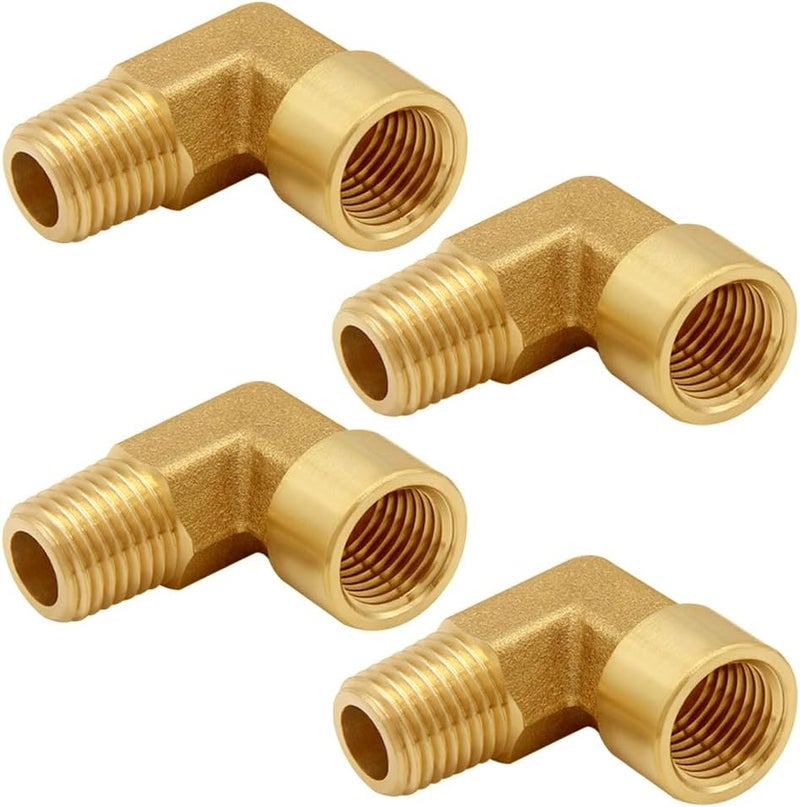 Uenede 4PCS Brass 1/8 Inch NPT Elbow Pipe Fitting 1/8" NPT Female to 1/8" NPT Male for Water/Oil/Gas - Image 1